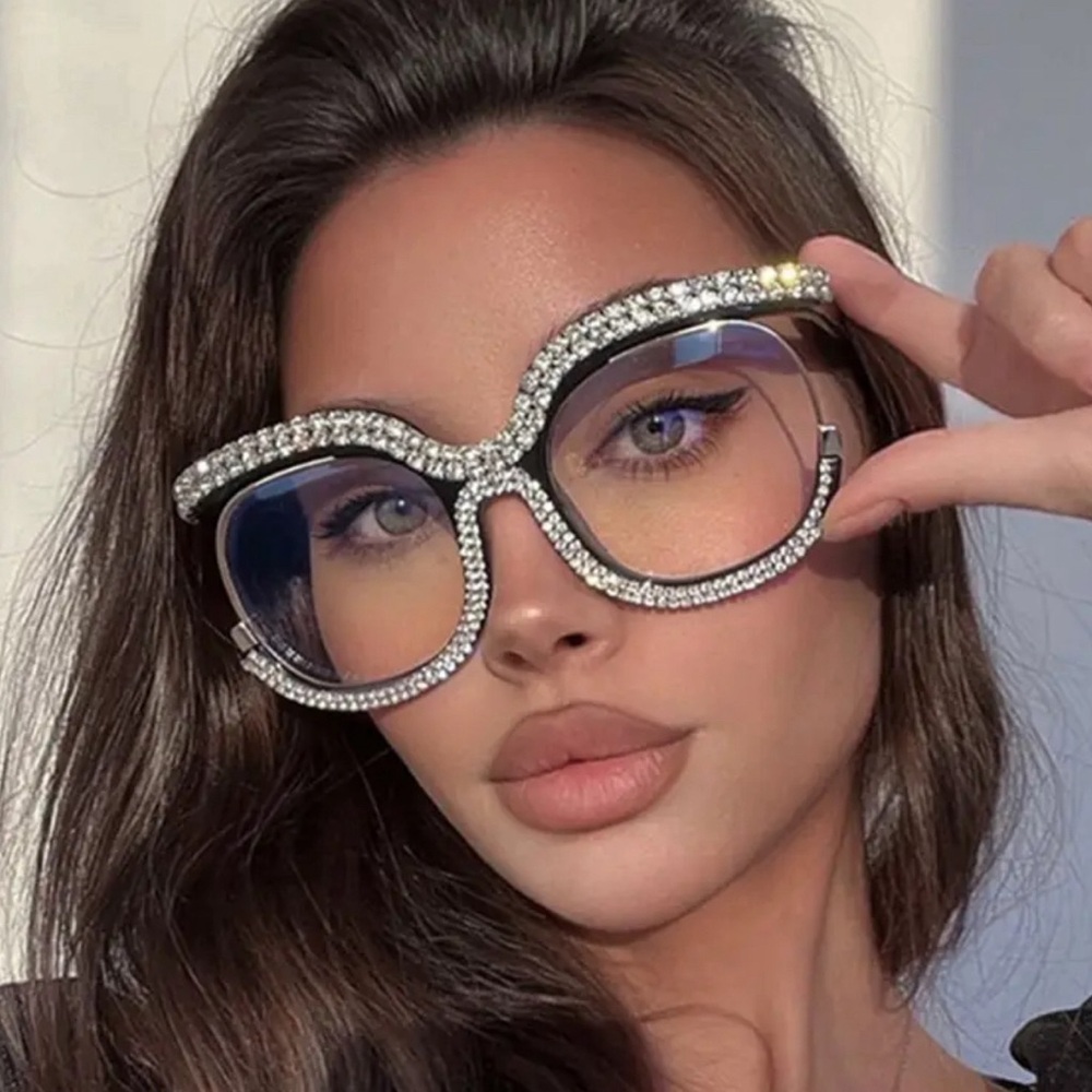 Rhinestone Clear Lens Glasses